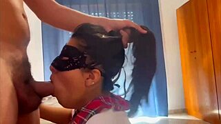 Horny Latina Student Sucks Cock Deep and Swallows Hot Cumshot in Close-Up