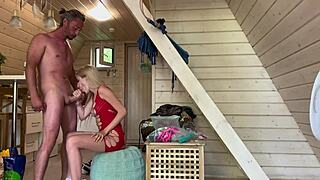 Skinny blonde in lingerie roughly fucked by monster cock