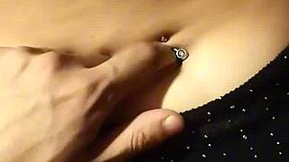 I relax massaging her sexy latina belly with my cum on natural tits