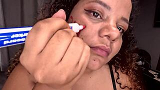 Bbw Colored Girl Writes Dirty Words On Whore Face Then Deepthroats Dildo