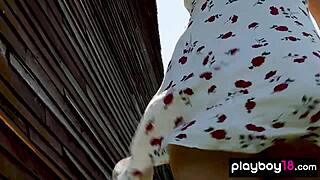 Lovely nude blonde milf Jenessa Dawn strips on ranch revealing shaved pussy and natural tits