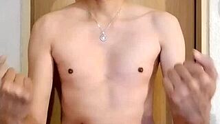 skinny guy strokes his massive monster big cock in hot solo masturbation session