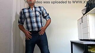 Whoa this mega hung Brazilian gardener jerks his thick monster cock till explosive cumshot