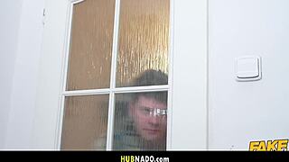 Guest sneaks up on hostel maid rubbing shaved pussy