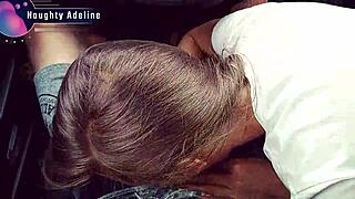 Naughty adeline teases with sloppy car blowjob ending in creamy mouthful swallow