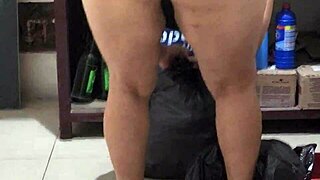 Hey, grabbing my stepmom while she cleans in those tight leggings, her big ass bent over begging for it