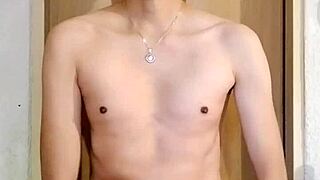 skinny guy strokes his massive monster big cock in hot solo masturbation session