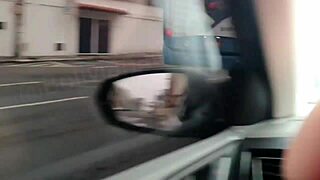 Mimi RIDES PRINCE'S cock driver's seat busy street daylight