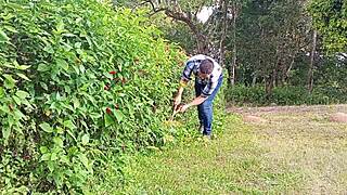 Whoa this mega hung Brazilian gardener jerks his thick monster cock till explosive cumshot