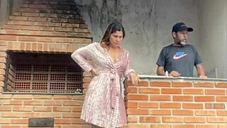 Boss tricks builder into fixing toilet to get alone in bathroom then spreads vagina wide open