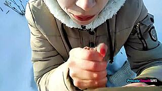 stepsister russian gives best outdoor deepthroat blowjob cum in mouth on big tits