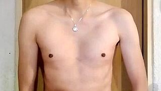 skinny guy strokes his massive monster big cock in hot solo masturbation session