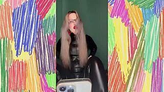 experienced femdom bimbo humiliates sissy with joi glasses