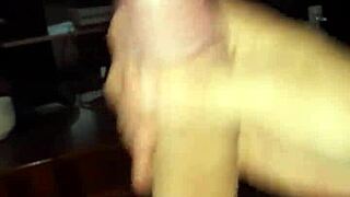 he strokes his throbbing cock watching that sizzling hot tranny tease relentlessly