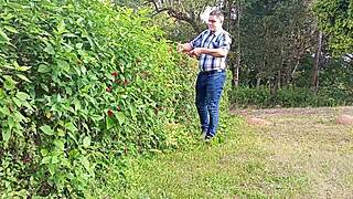 Whoa this mega hung Brazilian gardener jerks his thick monster cock till explosive cumshot