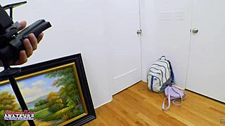 blue haired nerd raven shaves pussy then swallows big cock cum