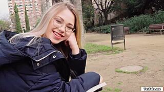 russian babe slurps big dick outdoors for quick cash