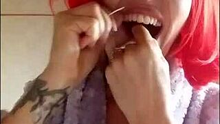 chantal fills mouth with toothpaste while brushing, so fetish!!