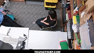 what happens when cute brunette shoplifter gets caught and stripped by burglar? 