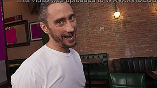 russian blonde waitress bends over restaurant table for pov cowgirl ride and facial cumshot