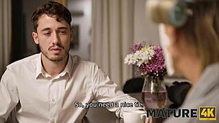 mature french cougar brews coffee then bares her shaved cunt for seduction