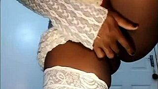 cute petite black neighbor girl next door masturbates her big wet pussy lips closeup homemade vibrator fun