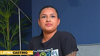man this curvy latina's dying to slurp that big muscular cock during her casting