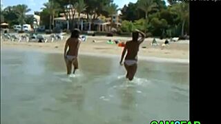 check out these teens flashing great tits on the beach