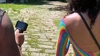 three hot hairy pussies sneak into the forest for fun