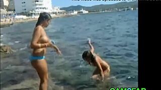 check out these teens flashing great tits on the beach