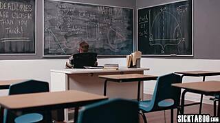 two big ass teachers fuck colleague hard after catching him stroking cock!