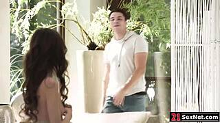 I, petite Nelya 18+, tease neighbor flashing my small tits wildly