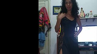 brazilian wife teases shaved pussy in lingerie closeup