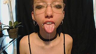 Watch This Cute Goth Teen Drool Messily on Nude Lipstick?