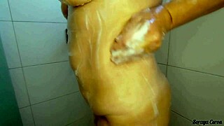 Sogra Bathes In Lingerie For Genro And Friend's Double Penetration Taboo!