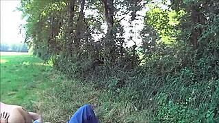 Suzisoumise Bent Over Doggystyle in Field. Old Cock Fills Saggy Tits Whore with Cum.
