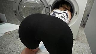 step son fucks bad step mom bent over stuck in washing machine tight pussy
