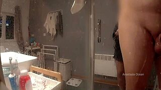 Stepmom enters bathroom watches stepson jerk pervert family fun