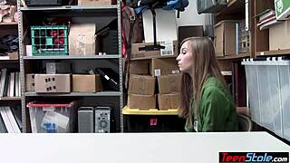 mall cop rips clothes off petite teen's small tits during dirty strip search blowjob