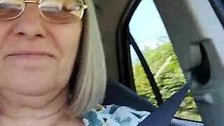 Naughty Housewife Flashes Tits in Homemade Car Selfie Video