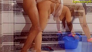hot desi bhabhi gets brutally fucked in bathroom, she screams in pain doggystyle