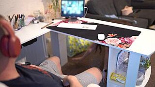 Naughty secretary, suck boss cock on Zoom? Cum in mouth mouthful!