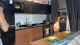 my friend's husband fucked me hard in the kitchen while she rested next door