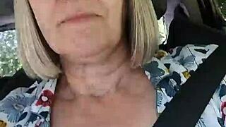 Naughty Housewife Flashes Tits in Homemade Car Selfie Video