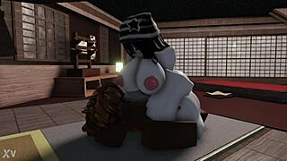 A delicious big ass gets monster black cock anal ride in Roblox studio