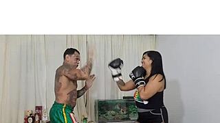 Nicoly Mattos bends over for student's massive cock in boxing class