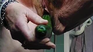 Granny Shoves Cucumber Deep Into Her Hairy German Beaver And Fucks Hard
