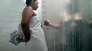 stealing her towel to lure into hot lesbian pussy lick