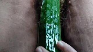 Granny Shoves Cucumber Deep Into Her Hairy German Beaver And Fucks Hard