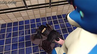 alpha wolf bends slutty gym girl over for furry deepthroat cowgirl riding his monster cock